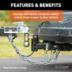 CURT snap hook attached to trailer safety chain demonstrating secure connection