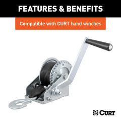 CURT strap in use on boat winch demonstrating easier, safer trailer loading
