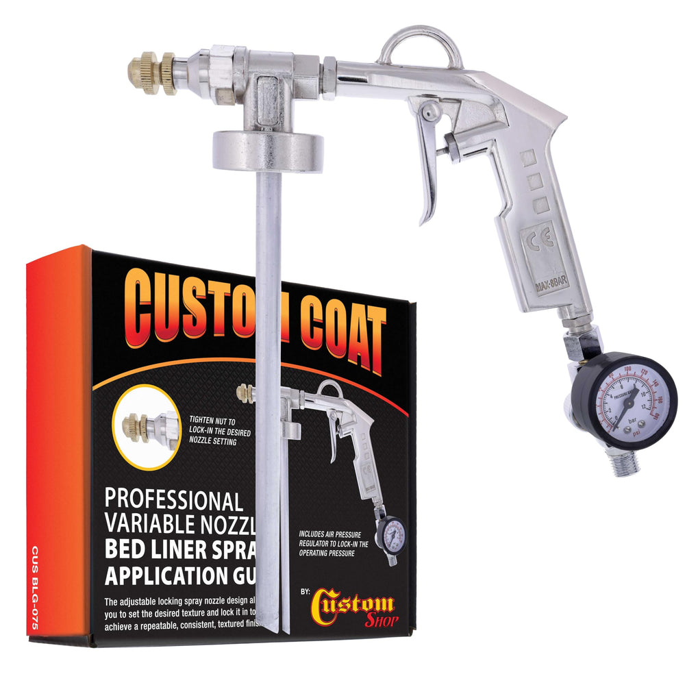 Custom Coat front view spray gun showing balanced aluminum body and hanger for comfort