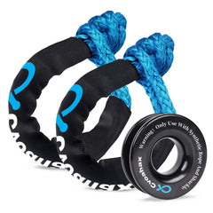 Cvoahax front packaging showing the complete soft shackle recovery kit and portability benefit