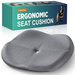 Cxprctpu front view of grey cushion showing full ergonomic shape and wide support