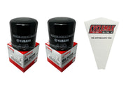 Cyclemax two-pack oil filters front view showing packaging and funnel benefit