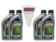 CYCLEMAX front view of four KPO 10W-40 quarts showing brand and quantity, storing spare oil