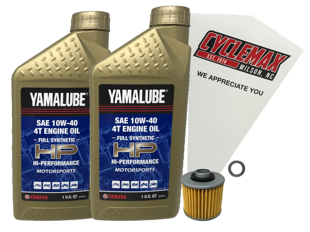 Cyclemax full-synthetic kit front packaging showing contents and model fitment benefits