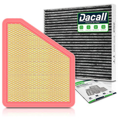 Dacall front packaging showing both cabin and engine filters, clear OEM fit benefit