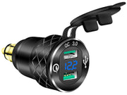 DaierTek front view showing dual USB ports and Hella plug, delivers fast charging