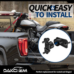 DAKCHEM left and right hinge pieces labeled for correct installation and faster, error-free replacement