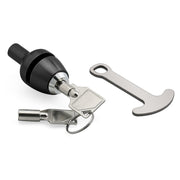 Daklvng front view helmet lock showing compact black design and secure fit