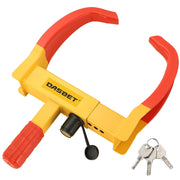DASBET wheel lock front view showing visible yellow clamp and secure design benefit