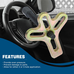 DASBET yoke engaged on a steering wheel hub illustrating balanced extraction and reduced damage