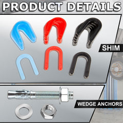 Datanly array of black red blue shims showing color-coded thicknesses for fast leveling