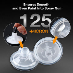 Decwls filled cup attached to spray gun demonstrating ready-to-spray convenience