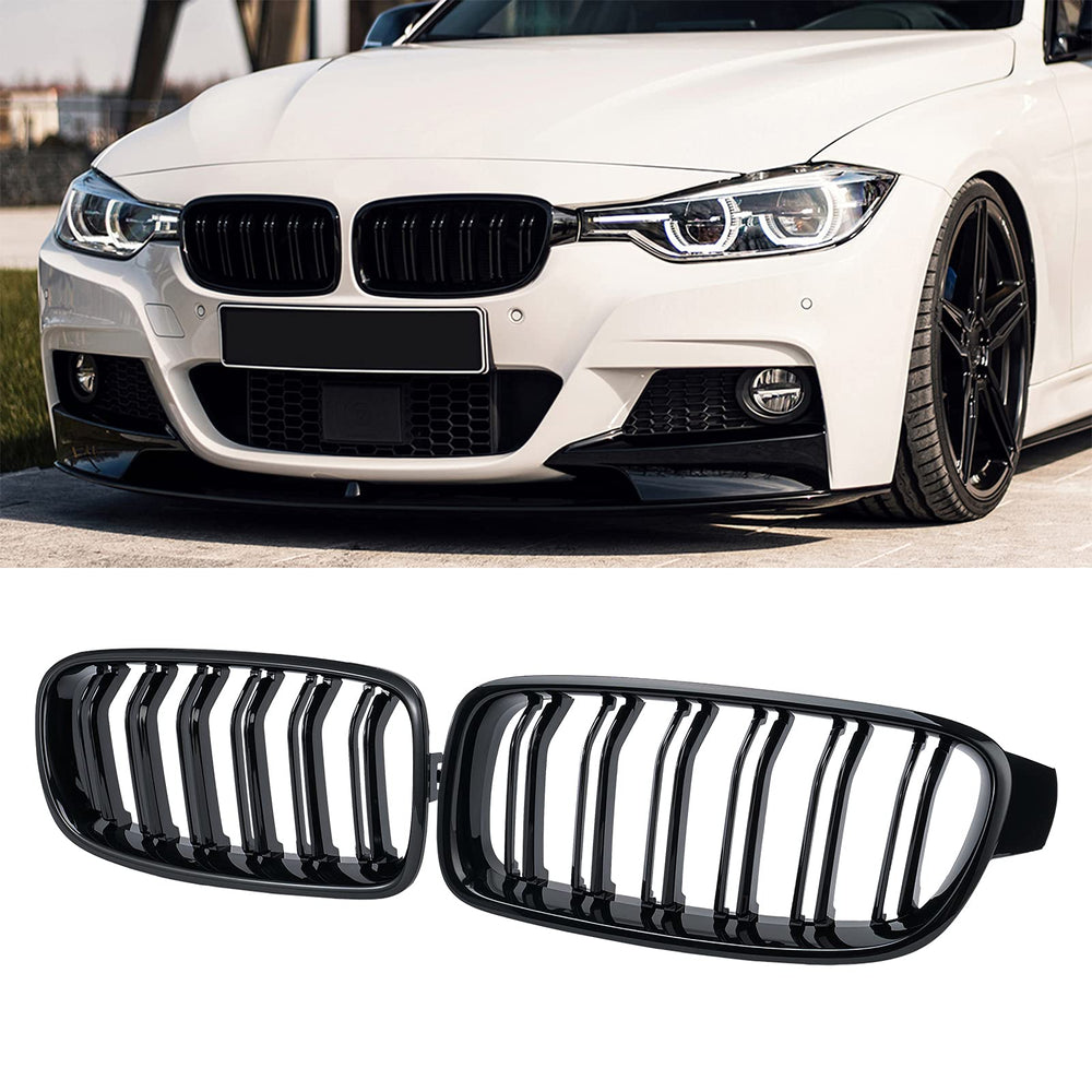DEKEWEI front view gloss-black F30 grille showing aggressive styling and improved appearance
