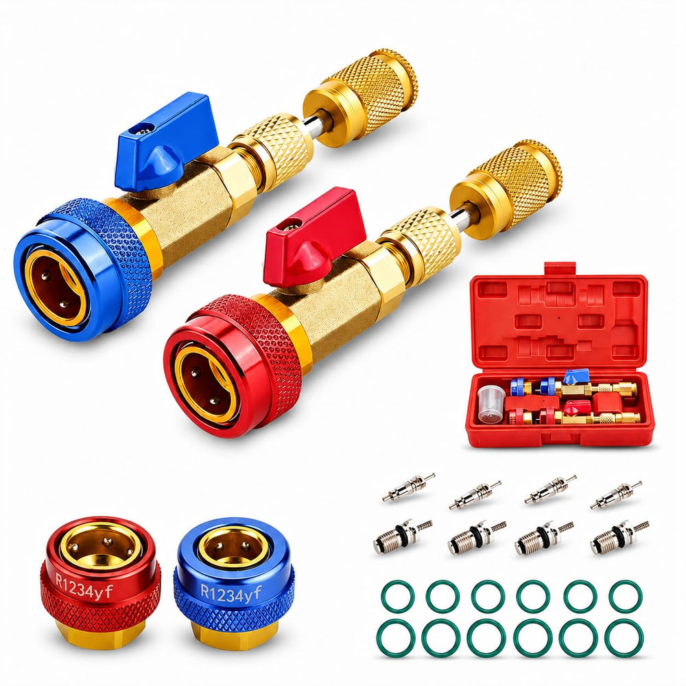 Dekvoraq front packaging showing complete AC valve tool kit and components benefit fast repairs