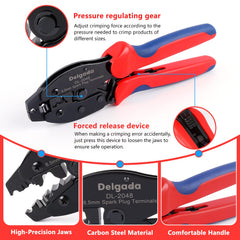 Delgada crimper in use on spark plug wire demonstrating clean stripping and crimping