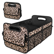 Deosk trunk organizer front view showing structured storage and quick access