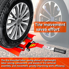 DESEQPT in use lifting a large off-road tire to reduce strain and speed installation