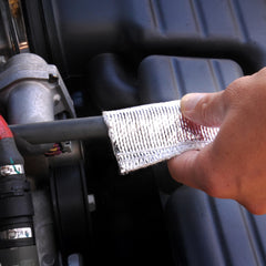 Design Engineering Heat Sheath close-up of aluminized fabric texture, showing durable insulation benefit