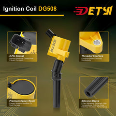 DETYI kit components arranged to show eight coils and eight plugs for full-bank replacement