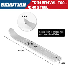 DEUOTION pry tool tip closeup showing 21GA curved edge for safe insertion