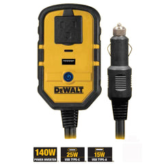 DEWALT USB ports detail on DXAEPI140 highlighting 25W USB-C and 15W USB-A fast charging