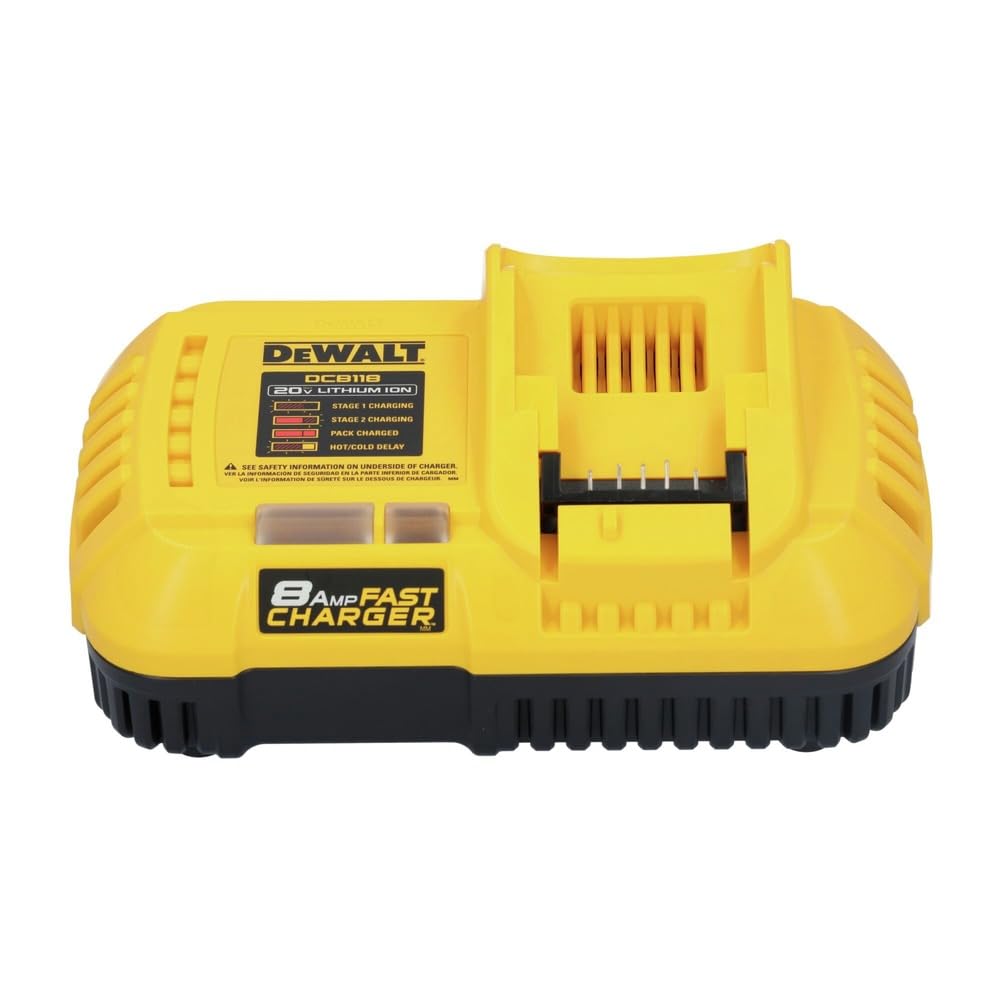 DEWALT front view of charger showing ports and quick identification benefit