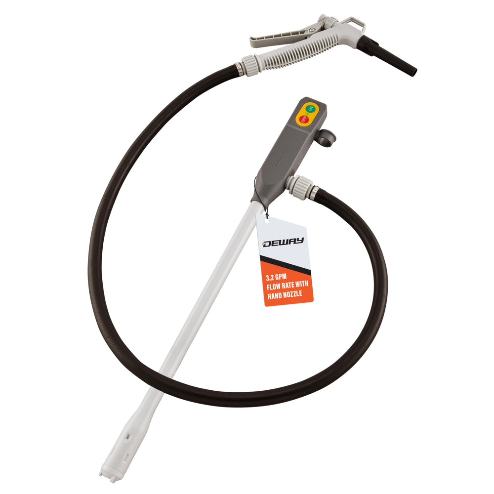 DEWAY stick fuel pump front view showing compact design and easy grip benefit