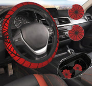 DHUENIOPE front view of steering wheel cover shows bold red spider web and protection