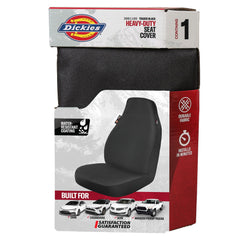 Dickies seat cover installed in truck demonstrating universal fit advantage