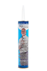 Dicor front view of clear cap sealant cartridge showing label and size benefit