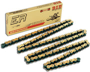 DID 420NZ-120 front view showing gold finish and included master link, highlighting durable appearance