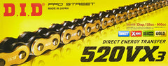 DID gold 520VX3 chain wrapped on sprocket, visual corrosion resistance