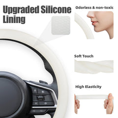 DiHTing cover installed on steering wheel demonstrating snug, stable fit