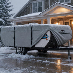 DikaSun front view of covered pop-up camper showing full protection and neat fit