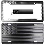 DillenCo license plate front view showing embossed flag benefit: durable styling