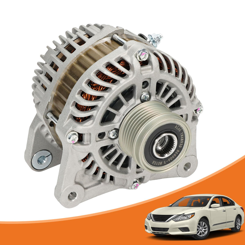 Dilomber alternator front view showing mounting points and direct-fit benefits
