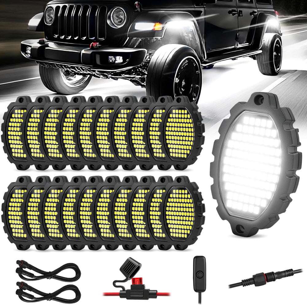 DITRIO front view of 20 metal rock lights showing durability and brightness