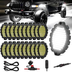 DITRIO front view of 20 metal rock lights showing durability and brightness