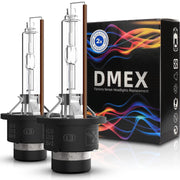 DMEX D2S bulbs front view showing pack of two and clear connectors benefit consistent replacement