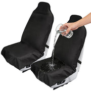 DMS PROTECTOR packaging showing two waterproof front seat covers, convenient protection