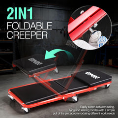 DNA MOTORING folded seat profile demonstrating compact storage and quick-conversion benefit
