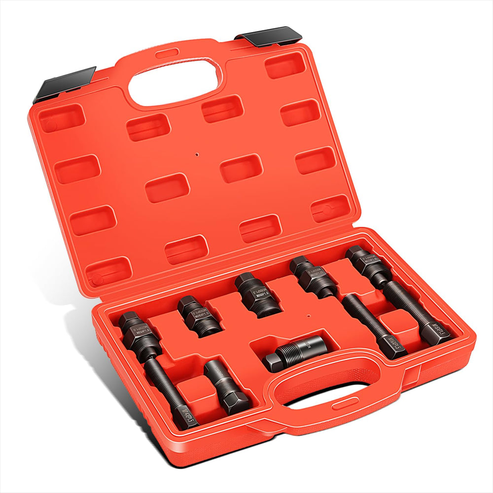 DNA MOTORING red case with 10-piece puller set, organized for quick access and portability
