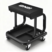 DNA MOTORING front view of rolling stool showing sturdy frame and seat, enhances shop efficiency