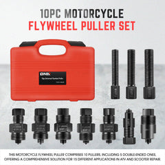 DNA MOTORING puller attached to motorcycle flywheel demonstrating safe component removal