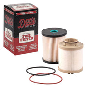 Doc's Diesel front view of fuel filter showing label and fitment benefit