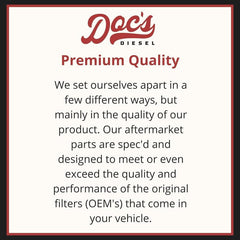 Doc's Diesel filter installed in Ram engine bay showing correct fitment and reliable fuel protection
