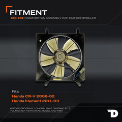 Dorman 620-232 blade detail showing durable plastic blades for consistent airflow