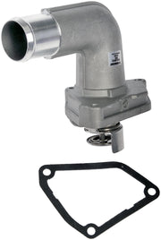Dorman thermostat housing assembly front view showing mounting points and improved fit