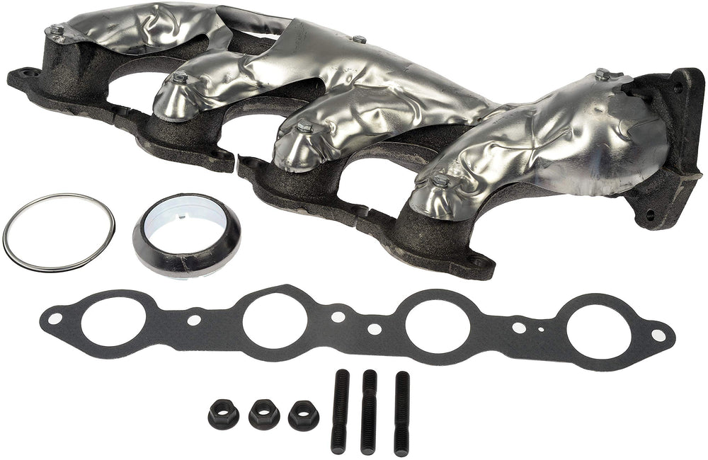 Dorman front view exhaust manifold showing mounting points and improved durability