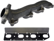 Dorman exhaust manifold front view showing mounting points and improved fit